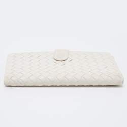 Pre Owned Bottega Veneta White Intrecciato Leather Continental Wallet