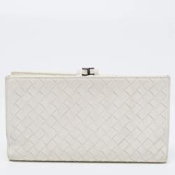 Pre Owned Bottega Veneta White Intrecciato Leather Continental Wallet