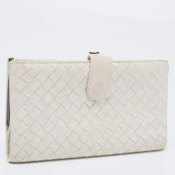 Pre Owned Bottega Veneta White Intrecciato Leather Continental Wallet