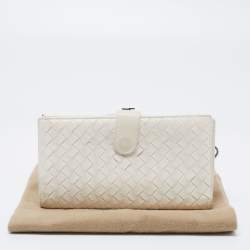 Pre Owned Bottega Veneta White Intrecciato Leather Continental Wallet