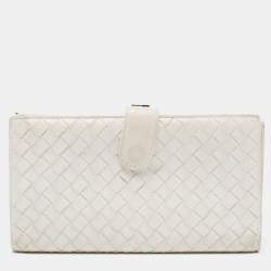 Pre Owned Bottega Veneta White Intrecciato Leather Continental Wallet