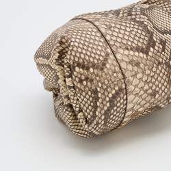 Pre Owned Bottega Veneta Brown/Beige Python Large The Pouch Clutch