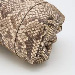 Pre Owned Bottega Veneta Brown/Beige Python Large The Pouch Clutch