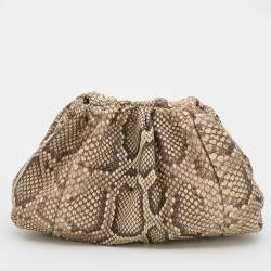 Pre Owned Bottega Veneta Brown/Beige Python Large The Pouch Clutch