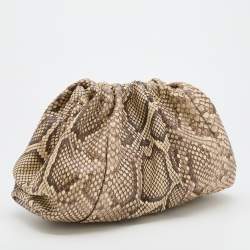 Pre Owned Bottega Veneta Brown/Beige Python Large The Pouch Clutch