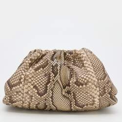 Pre Owned Bottega Veneta Brown/Beige Python Large The Pouch Clutch