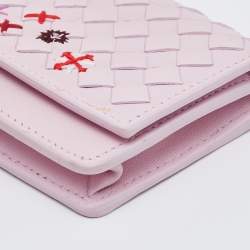 Pre Owned Bottega Veneta Pink Intrecciato Leather Business Card Case