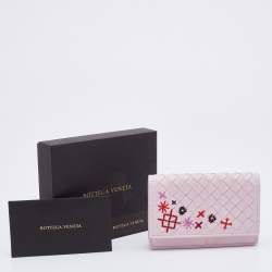 Pre Owned Bottega Veneta Pink Intrecciato Leather Business Card Case