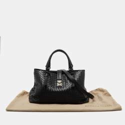 Pre Owned Bottega Veneta Black Intrecciato Leather Medium Roma Tote