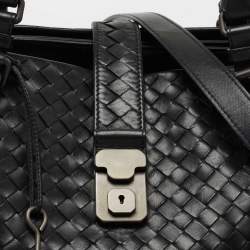 Pre Owned Bottega Veneta Black Intrecciato Leather Medium Roma Tote