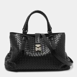 Pre Owned Bottega Veneta Black Intrecciato Leather Medium Roma Tote