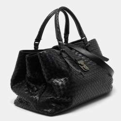 Pre Owned Bottega Veneta Black Intrecciato Leather Medium Roma Tote