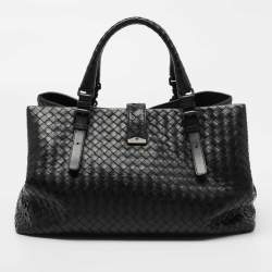 Pre Owned Bottega Veneta Black Intrecciato Leather Medium Roma Tote