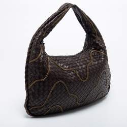 Pre Owned Bottega Veneta Brown Intrecciato Leather Chain Link Hobo