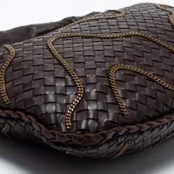 Pre Owned Bottega Veneta Brown Intrecciato Leather Chain Link Hobo