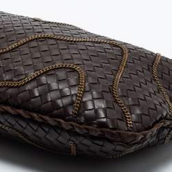 Pre Owned Bottega Veneta Brown Intrecciato Leather Chain Link Hobo