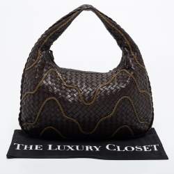 Pre Owned Bottega Veneta Brown Intrecciato Leather Chain Link Hobo