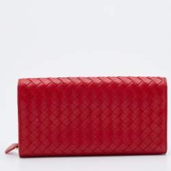 مملوكة مسبقًا Bottega Veneta Red Intrecciato Leather Continental Flap Wallet