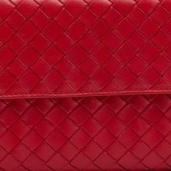 مملوكة مسبقًا Bottega Veneta Red Intrecciato Leather Continental Flap Wallet
