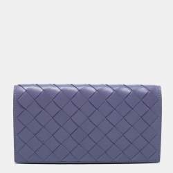 Pre Owned Bottega Veneta Purple Intrecciato Leather Flap Continental Wallet