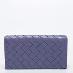 Pre Owned Bottega Veneta Purple Intrecciato Leather Flap Continental Wallet