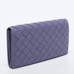 Pre Owned Bottega Veneta Purple Intrecciato Leather Flap Continental Wallet