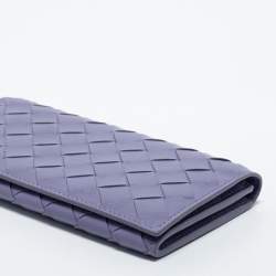 Pre Owned Bottega Veneta Purple Intrecciato Leather Flap Continental Wallet