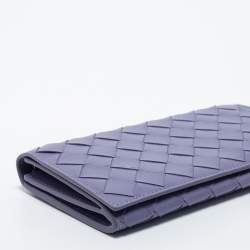 Pre Owned Bottega Veneta Purple Intrecciato Leather Flap Continental Wallet