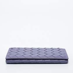 Pre Owned Bottega Veneta Purple Intrecciato Leather Flap Continental Wallet
