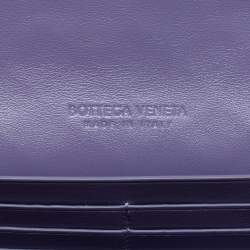 Pre Owned Bottega Veneta Purple Intrecciato Leather Flap Continental Wallet