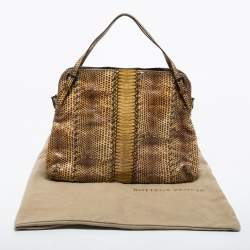 Pre Owned Bottega Veneta Beige Watersnake Double Zip Satchel