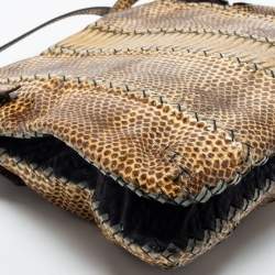 Pre Owned Bottega Veneta Beige Watersnake Double Zip Satchel