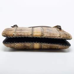 Pre Owned Bottega Veneta Beige Watersnake Double Zip Satchel