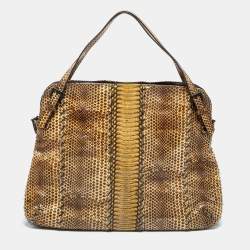 Pre Owned Bottega Veneta Beige Watersnake Double Zip Satchel