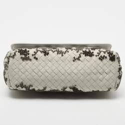 Pre Owned Bottega Veneta Off White Intrecciato Leather and Flocked Velvet Bouquet Pattern Olimpia Shoulder Bag