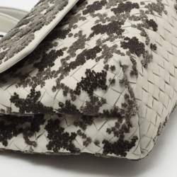 Pre Owned Bottega Veneta Off White Intrecciato Leather and Flocked Velvet Bouquet Pattern Olimpia Shoulder Bag