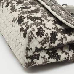 Pre Owned Bottega Veneta Off White Intrecciato Leather and Flocked Velvet Bouquet Pattern Olimpia Shoulder Bag
