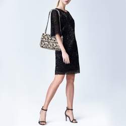 Pre Owned Bottega Veneta Off White Intrecciato Leather and Flocked Velvet Bouquet Pattern Olimpia Shoulder Bag