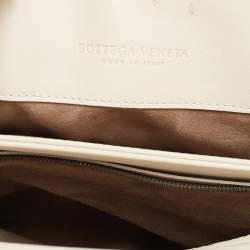 Pre Owned Bottega Veneta Off White Intrecciato Leather and Flocked Velvet Bouquet Pattern Olimpia Shoulder Bag