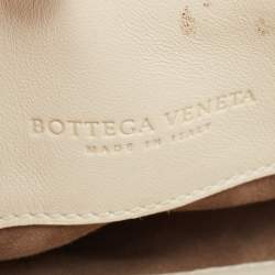 Pre Owned Bottega Veneta Off White Intrecciato Leather and Flocked Velvet Bouquet Pattern Olimpia Shoulder Bag