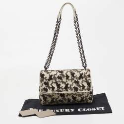 Pre Owned Bottega Veneta Off White Intrecciato Leather and Flocked Velvet Bouquet Pattern Olimpia Shoulder Bag