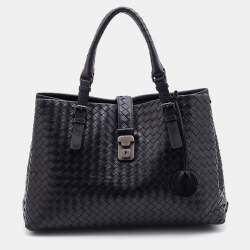 Pre Owned Bottega Veneta Black Intrecciato Leather Roma Tote