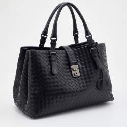 Pre Owned Bottega Veneta Black Intrecciato Leather Roma Tote