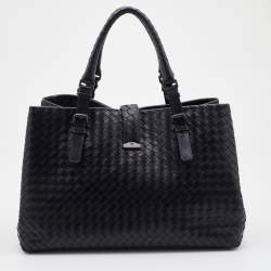 Pre Owned Bottega Veneta Black Intrecciato Leather Roma Tote