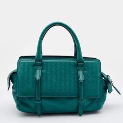 Pre Owned Bottega Veneta Turquoise Intrecciato Leather Monaco Satchel