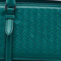 Pre Owned Bottega Veneta Turquoise Intrecciato Leather Monaco Satchel
