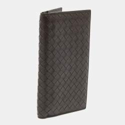 Pre Owned Bottega Veneta Dark Brown Intrecciato Leather Bifold Wallet