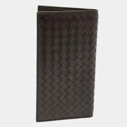 Pre Owned Bottega Veneta Dark Brown Intrecciato Leather Bifold Wallet