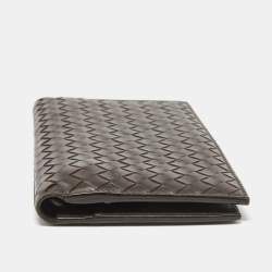 Pre Owned Bottega Veneta Dark Brown Intrecciato Leather Bifold Wallet