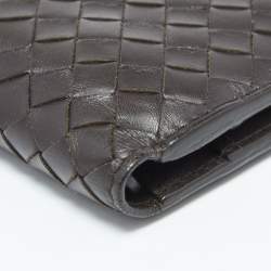 Pre Owned Bottega Veneta Dark Brown Intrecciato Leather Bifold Wallet